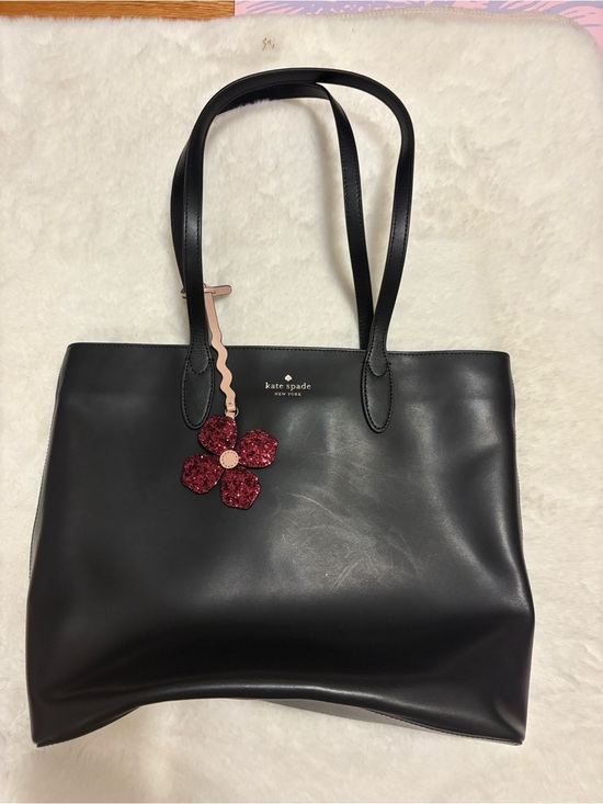 Kate Spade Handbags - kate spade Black Leather Shoulder Tote with Red Sequin Flower Charm